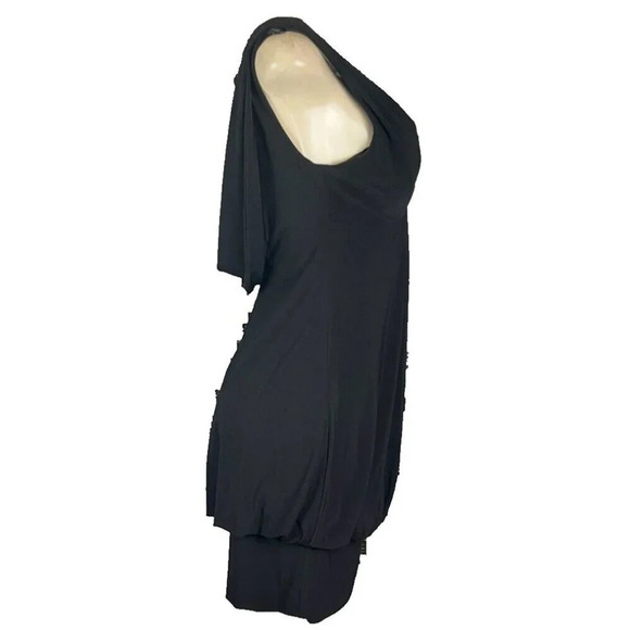 Dressbarn 8 Black Lined V-Neckline Draped Open Back Sleeveless Cocktail Dress - Picture 3 of 6